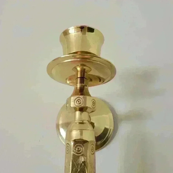Pair-Lacquered Brass Torchiere Sconces - Picture 7 of 9